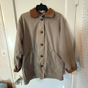 Lands' End Beige Utility Jacket with Brown Corduroy Collar